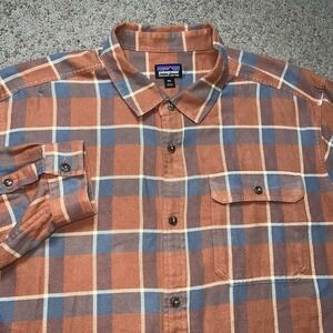 Patagonia Shirt Mens XXL Orange Plaid Fjord Flannel Button Up Organic Cotton